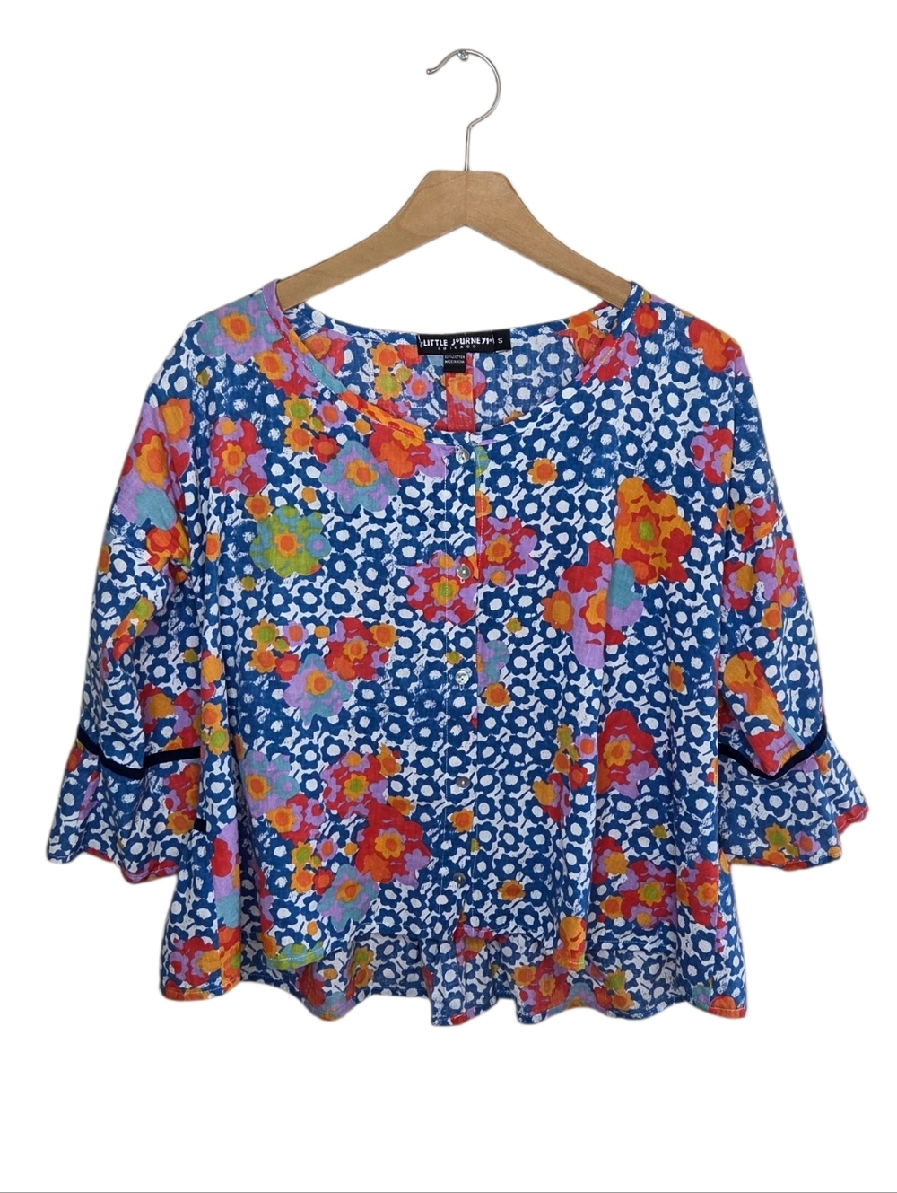 Little Journeys Chicago Colorful Floral Boho Cotton Button Front Top Size Small